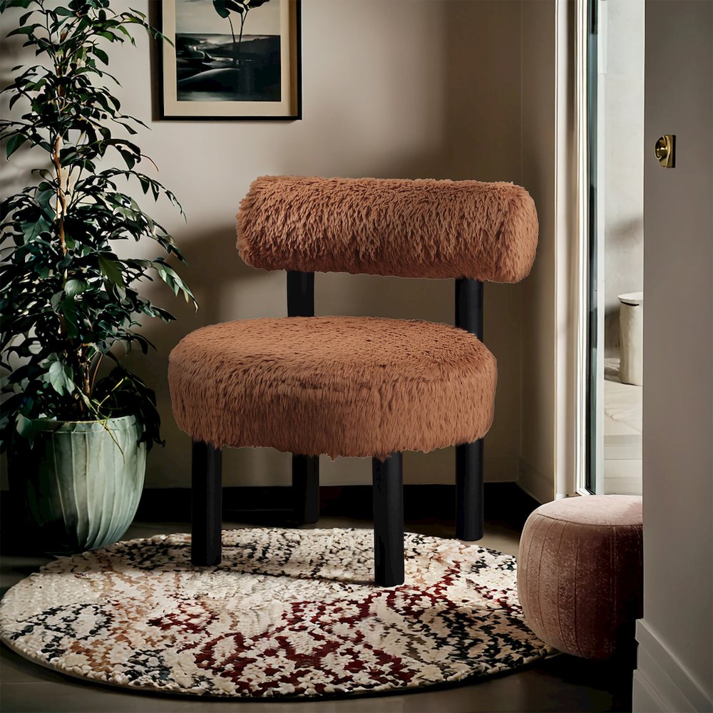 Ambre Saddle Vegan Shearling Fabric Upholstered Accent Chair