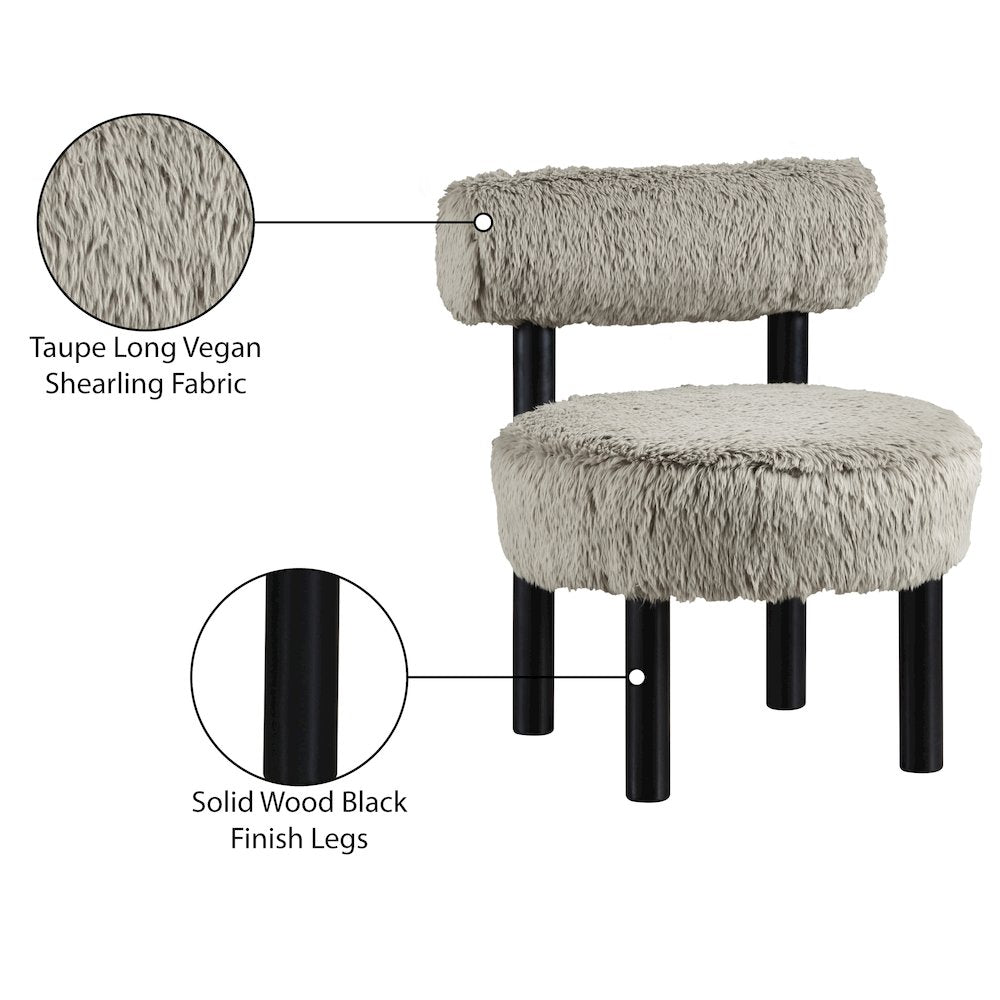 Ambre Taupe Vegan Shearling Fabric Upholstered Accent Chair