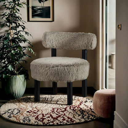 Ambre Taupe Vegan Shearling Fabric Upholstered Accent Chair