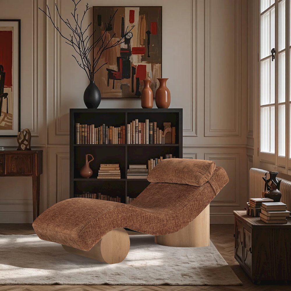 Marcella Cognac Fabric Upholstered Chaise Lounge