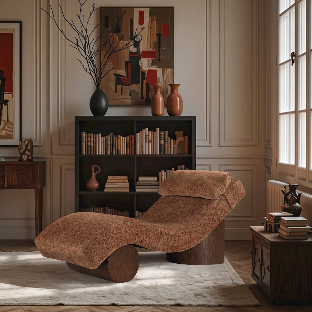 Marcella Cognac Fabric Upholstered Chaise Lounge