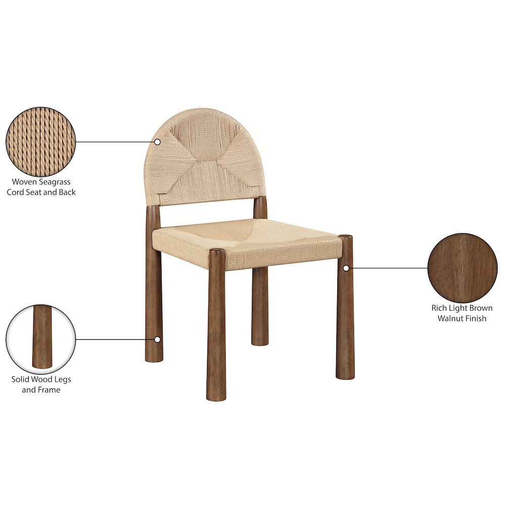 Bohemia Beige Woven Seagrass Cord And Solid Wood Dining Chair, Set of 2