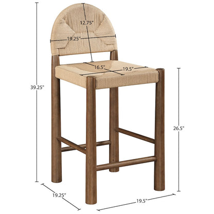 Bohemia Beige Woven Seagrass Cord And Solid Wood Counter Stool