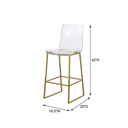 Lucite Polycarbonate Counter Stool with Gold Metal Frame