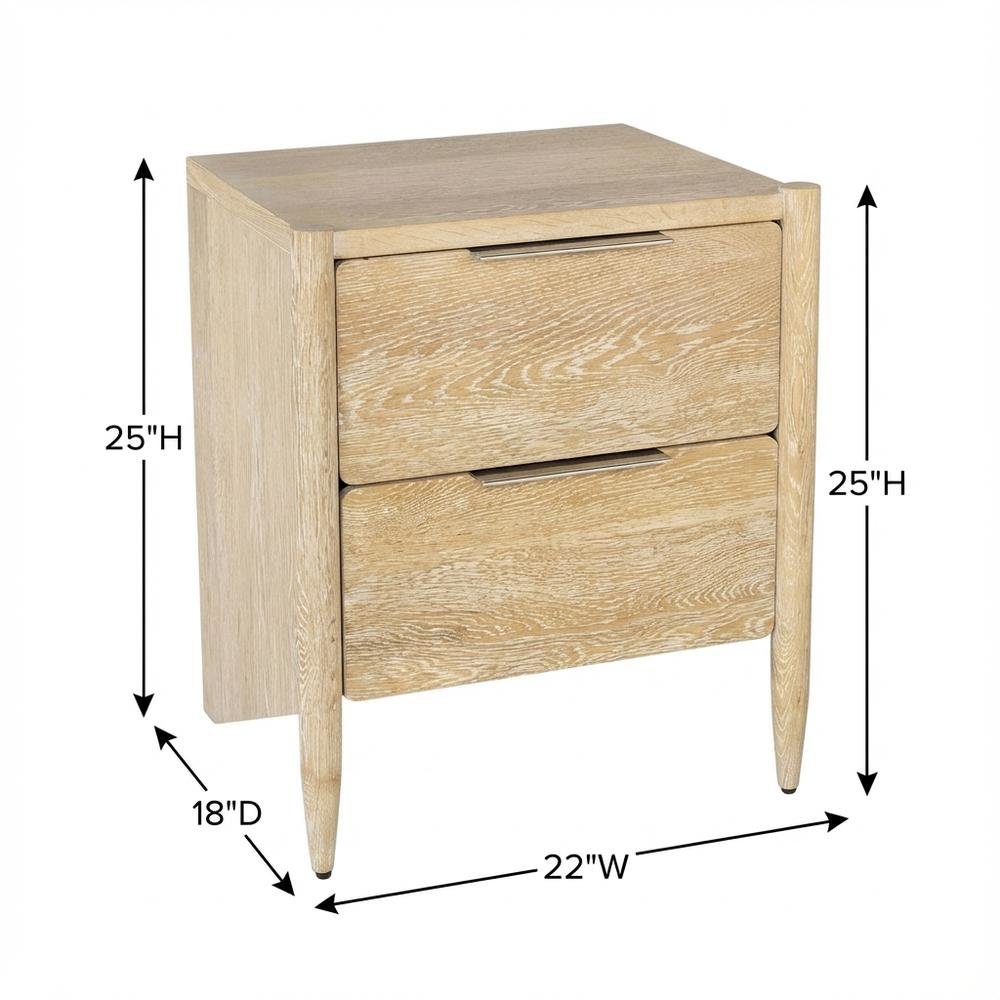 White Oak Nightstand with Brushed Oak Finish and Mid Century Style