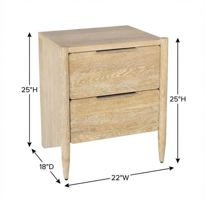 White Oak Nightstand with Brushed Oak Finish and Mid Century Style