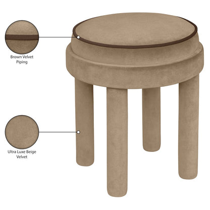 Velin Beige Velvet Upholstered Ottoman / Stool