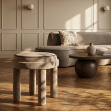 Velin Beige Velvet Upholstered Ottoman / Stool