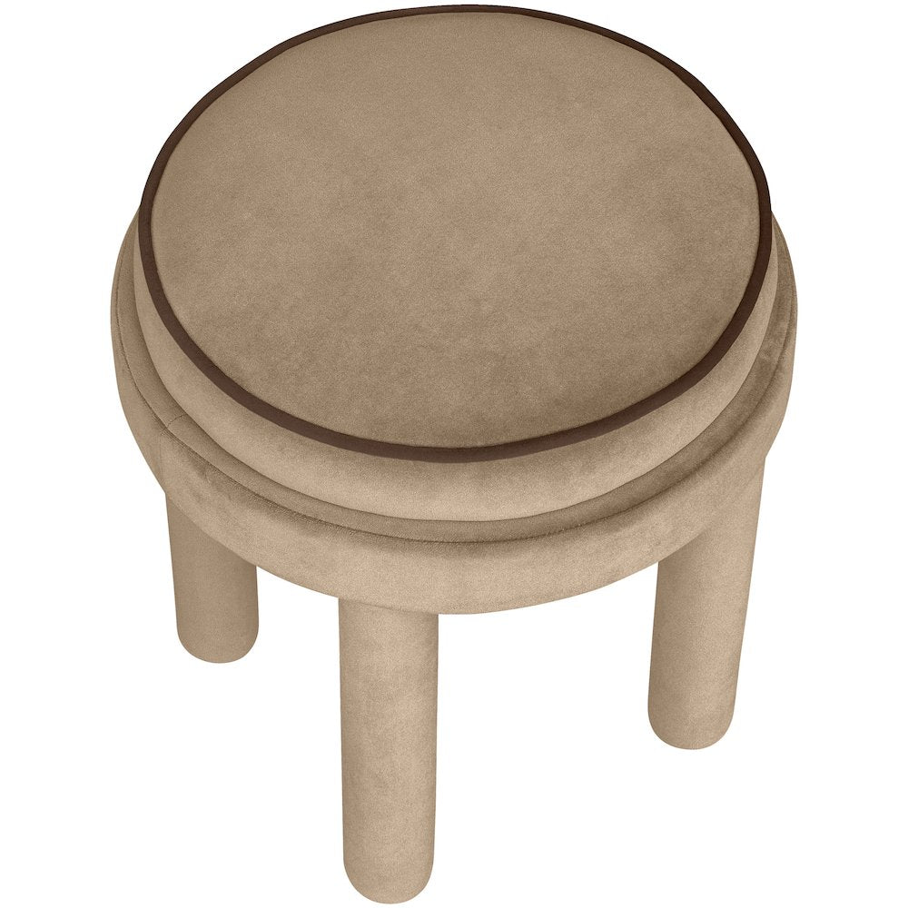 Velin Beige Velvet Upholstered Ottoman / Stool