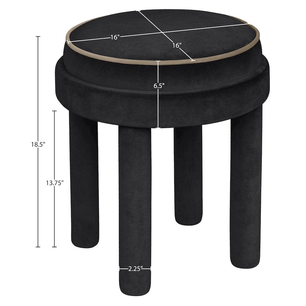 Velin Black Velvet Upholstered Ottoman / Stool