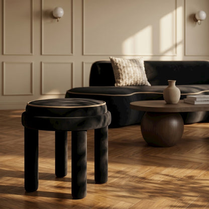 Velin Black Velvet Upholstered Ottoman / Stool