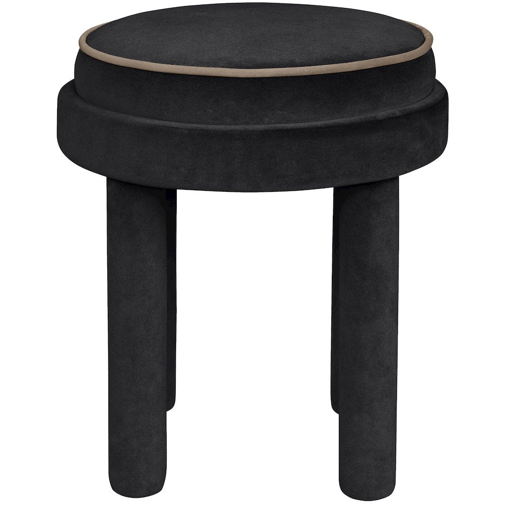 Velin Black Velvet Upholstered Ottoman / Stool