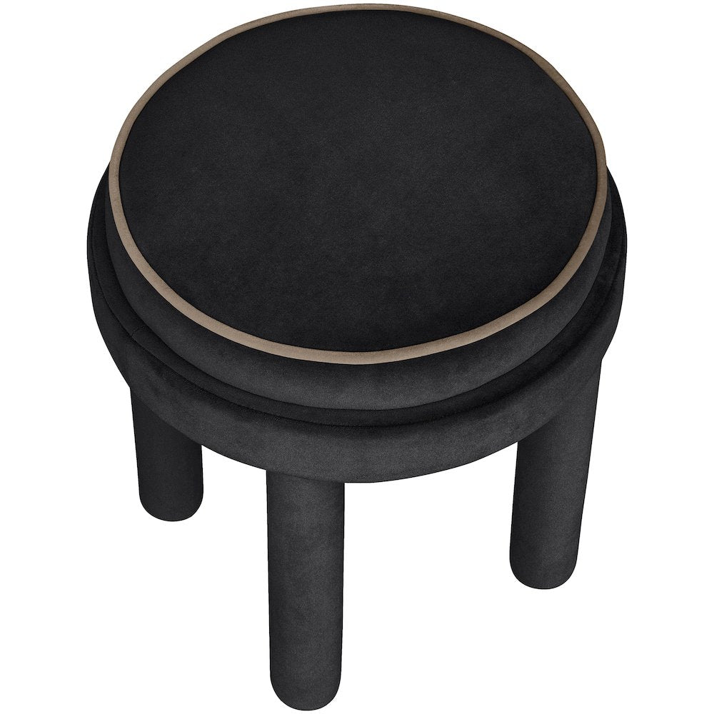 Velin Black Velvet Upholstered Ottoman / Stool