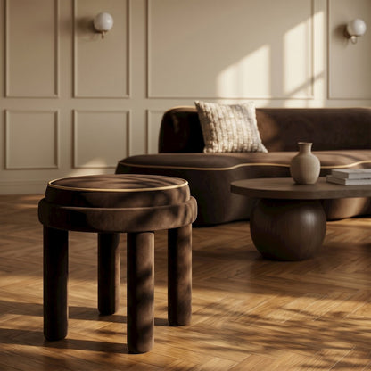 Velin Brown Velvet Upholstered Ottoman / Stool