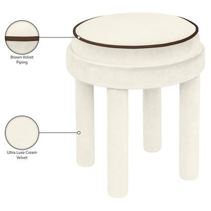 Velin Cream Velvet Upholstered Ottoman / Stool