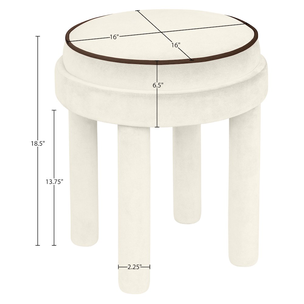Velin Cream Velvet Upholstered Ottoman / Stool