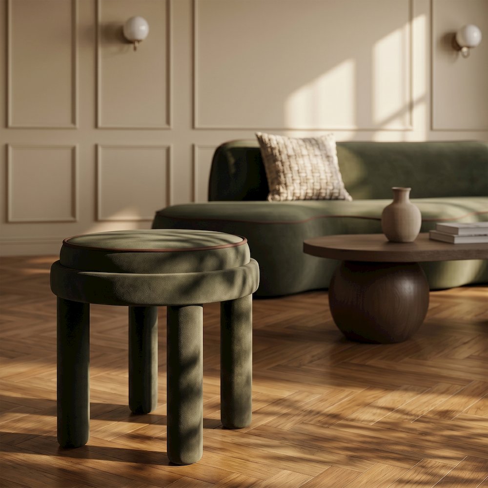 Velin Green Velvet Upholstered Ottoman / Stool