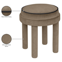 Velin Taupe Velvet Upholstered Ottoman / Stool