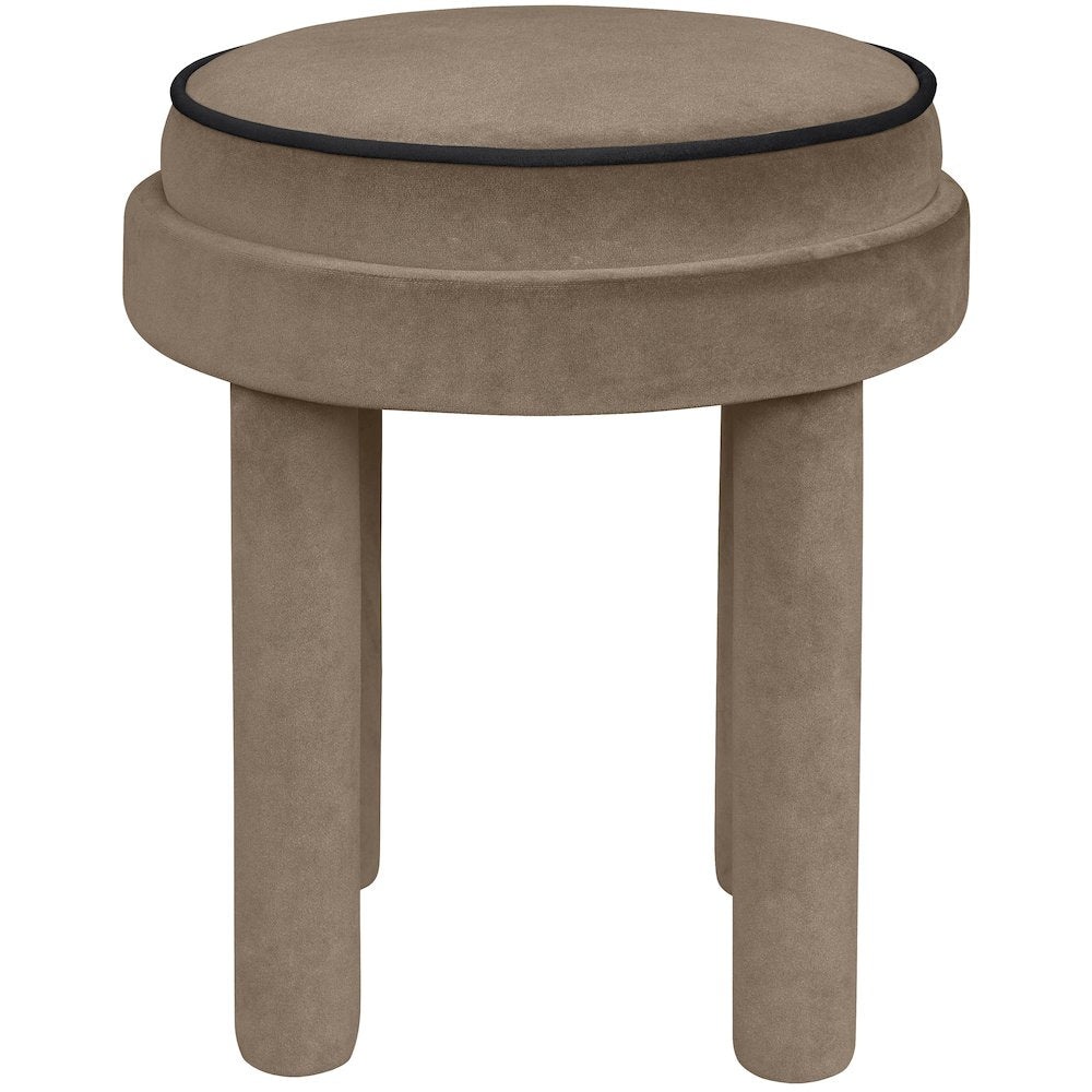 Velin Taupe Velvet Upholstered Ottoman / Stool