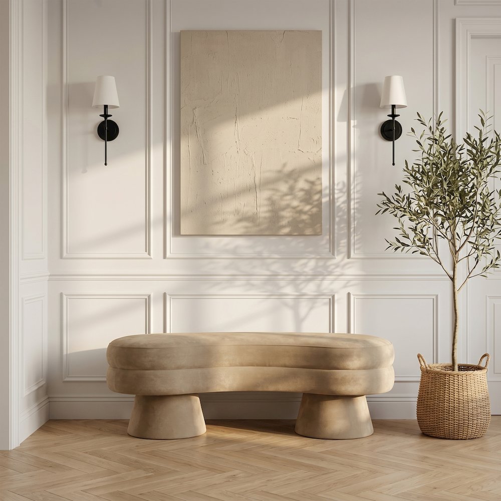 Zenna Beige Velvet Upholstered Bench