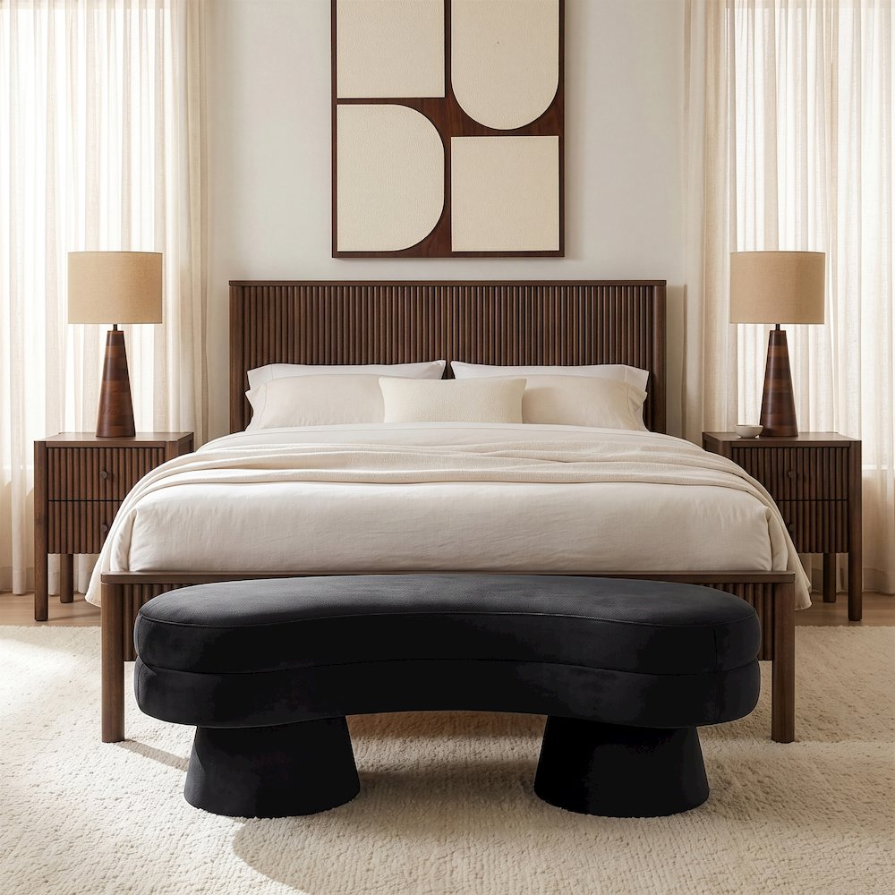 Zenna Black Velvet Upholstered Bench