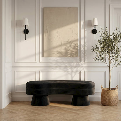 Zenna Black Velvet Upholstered Bench