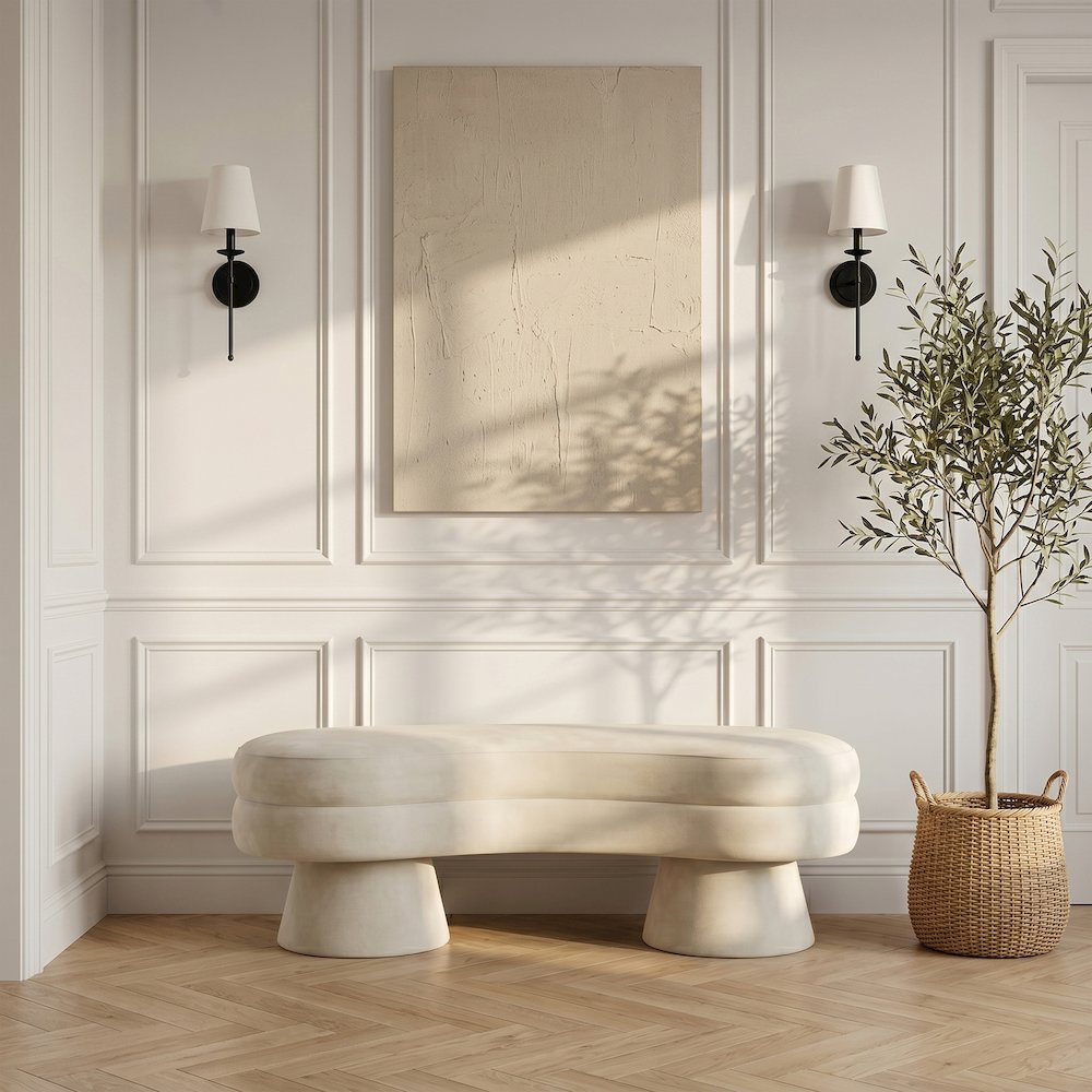 Zenna Cream Velvet Upholstered Bench