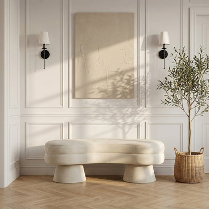 Zenna Cream Velvet Upholstered Bench