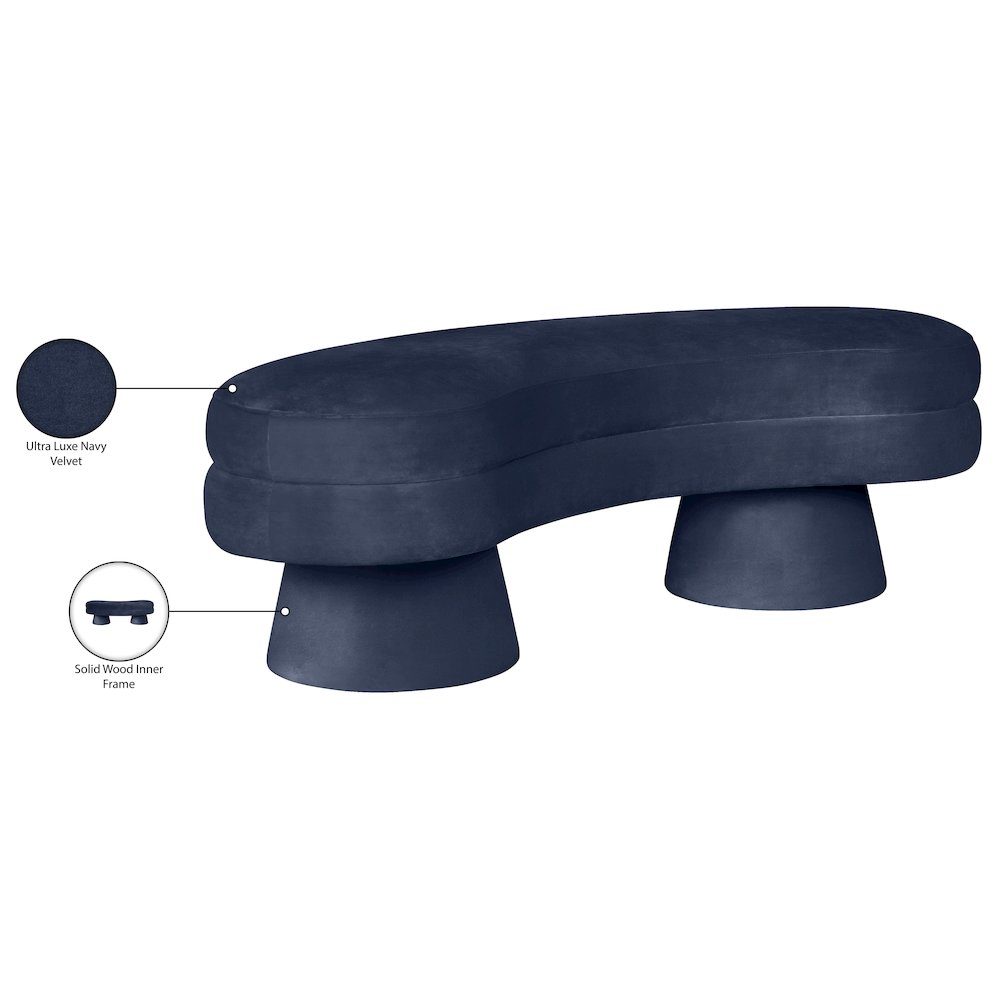 Zenna Navy Velvet Upholstered Bench