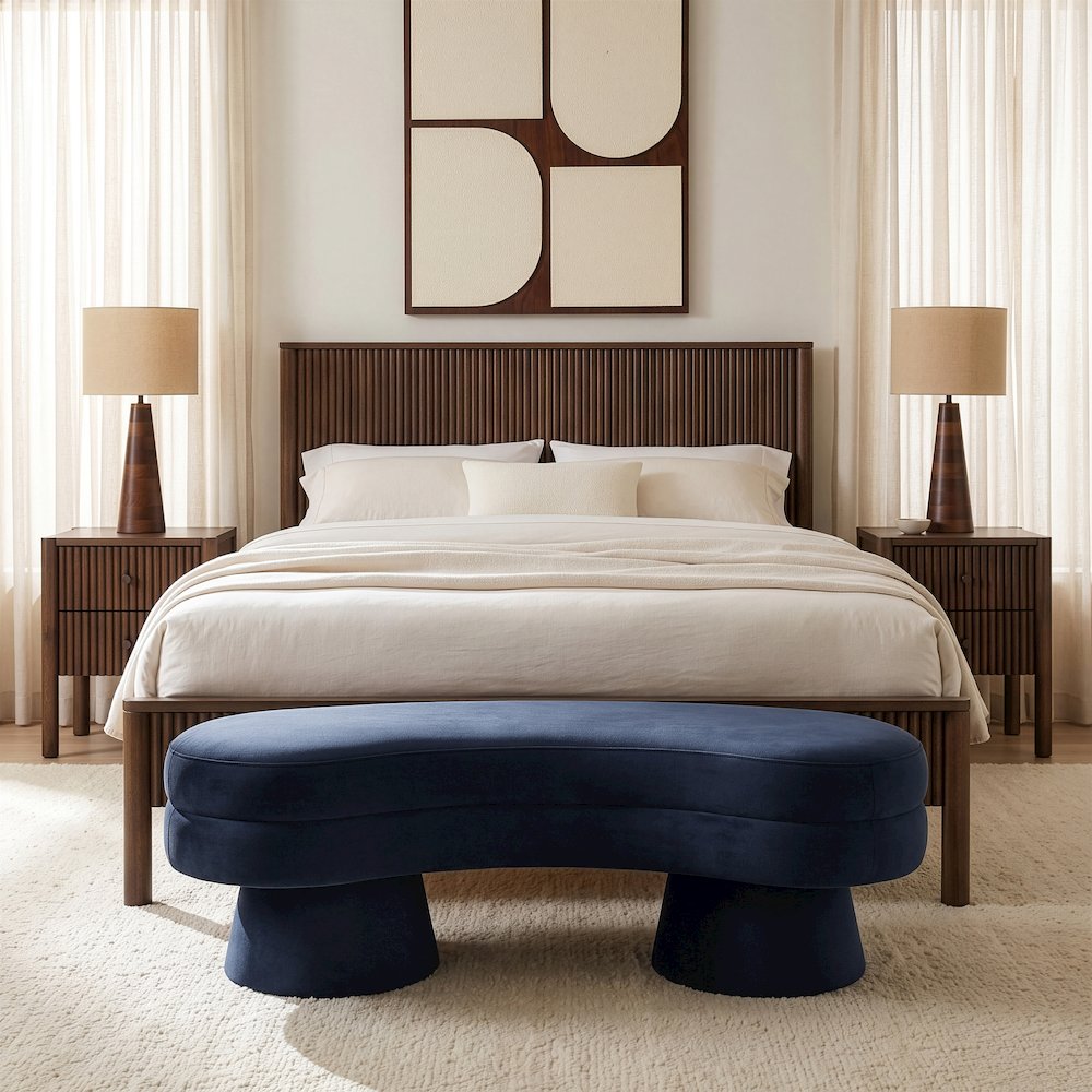 Zenna Navy Velvet Upholstered Bench