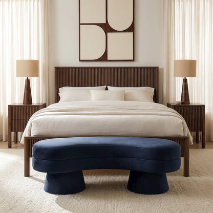 Zenna Navy Velvet Upholstered Bench