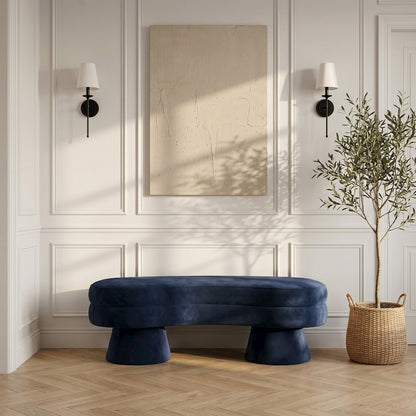 Zenna Navy Velvet Upholstered Bench