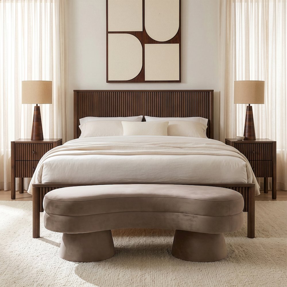 Zenna Taupe Velvet Upholstered Bench