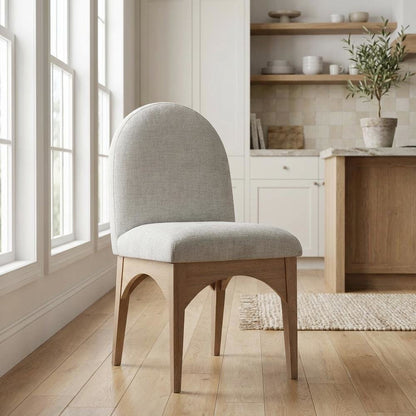 Neutral Chenille Fabric Dining Chair with Art Deco Design and Cushioned Seat