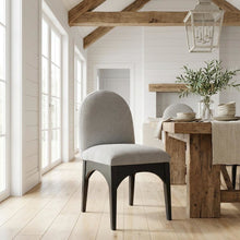 Black Chenille Fabric Dining Chair with Art Deco Back and Cushioned Seat