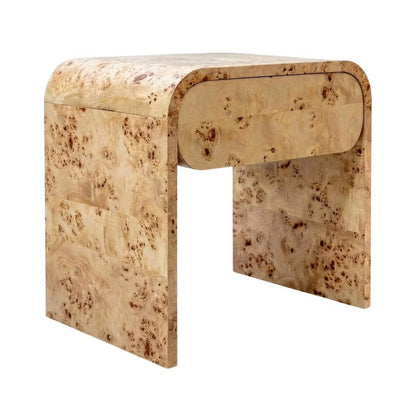 Burl Wood Nightstand with Mid Century Style