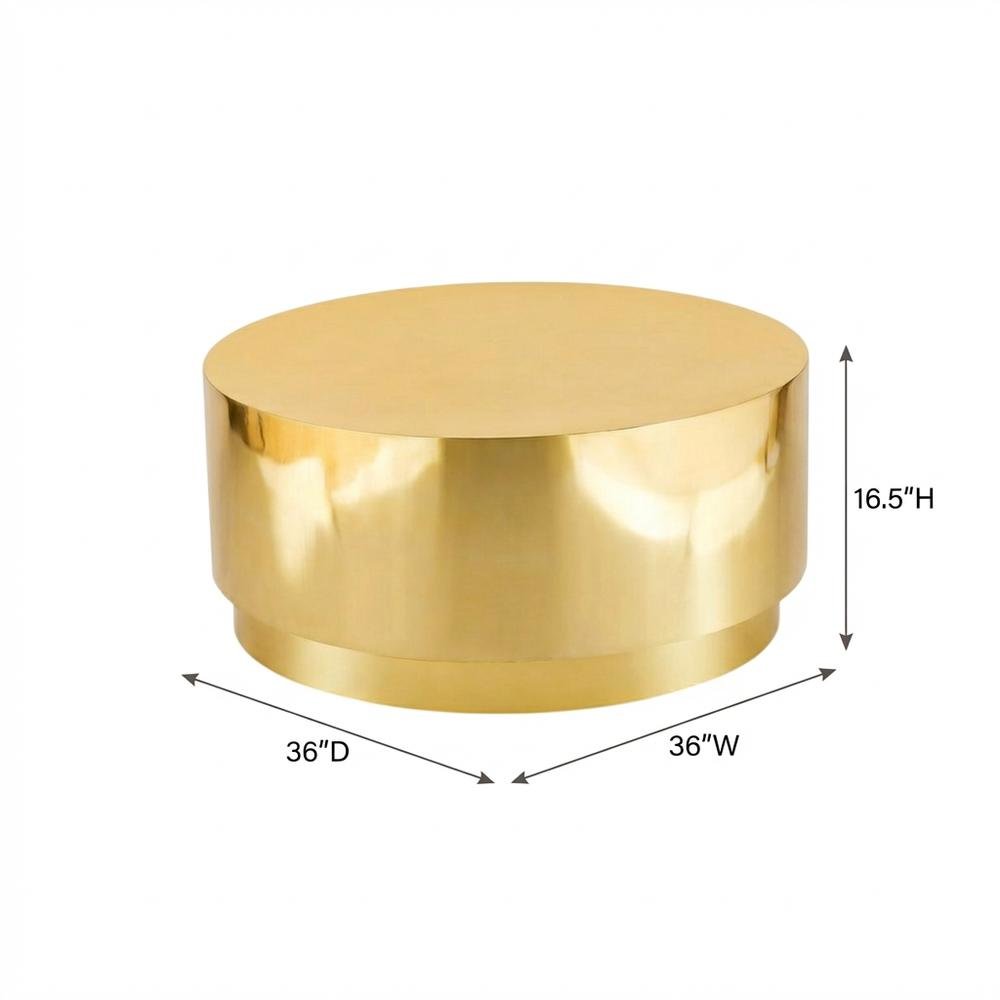 Contemporary Gold Coffee Table with Drum Legs and Stylish Finish