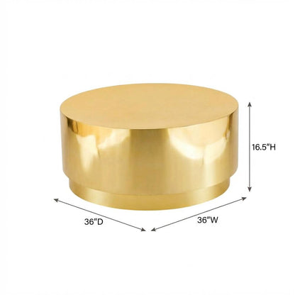 Contemporary Gold Coffee Table with Drum Legs and Stylish Finish