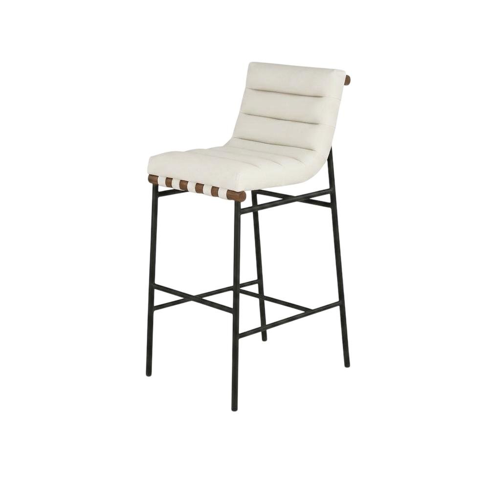 Vegan Leather Bar Stool, Iron Frame, Contemporary, Cream Vegan Leather