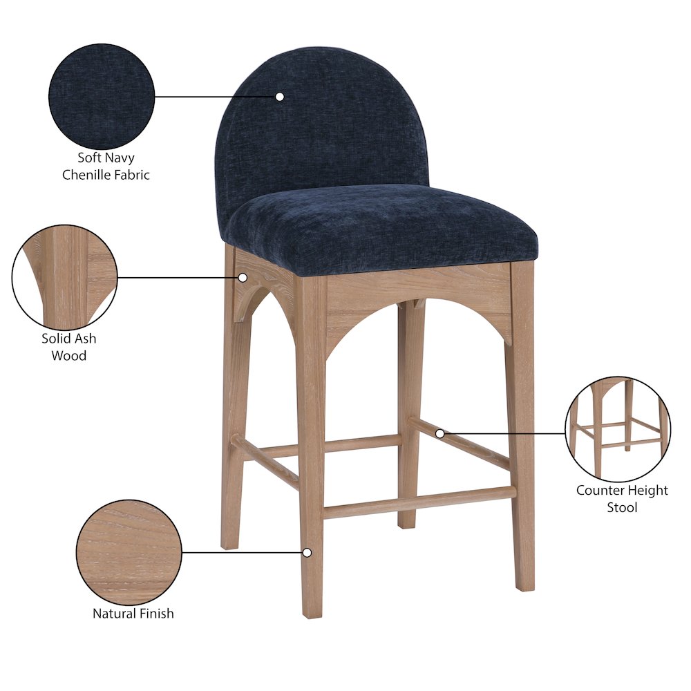 Waldorf Navy Chenille Fabric Stool