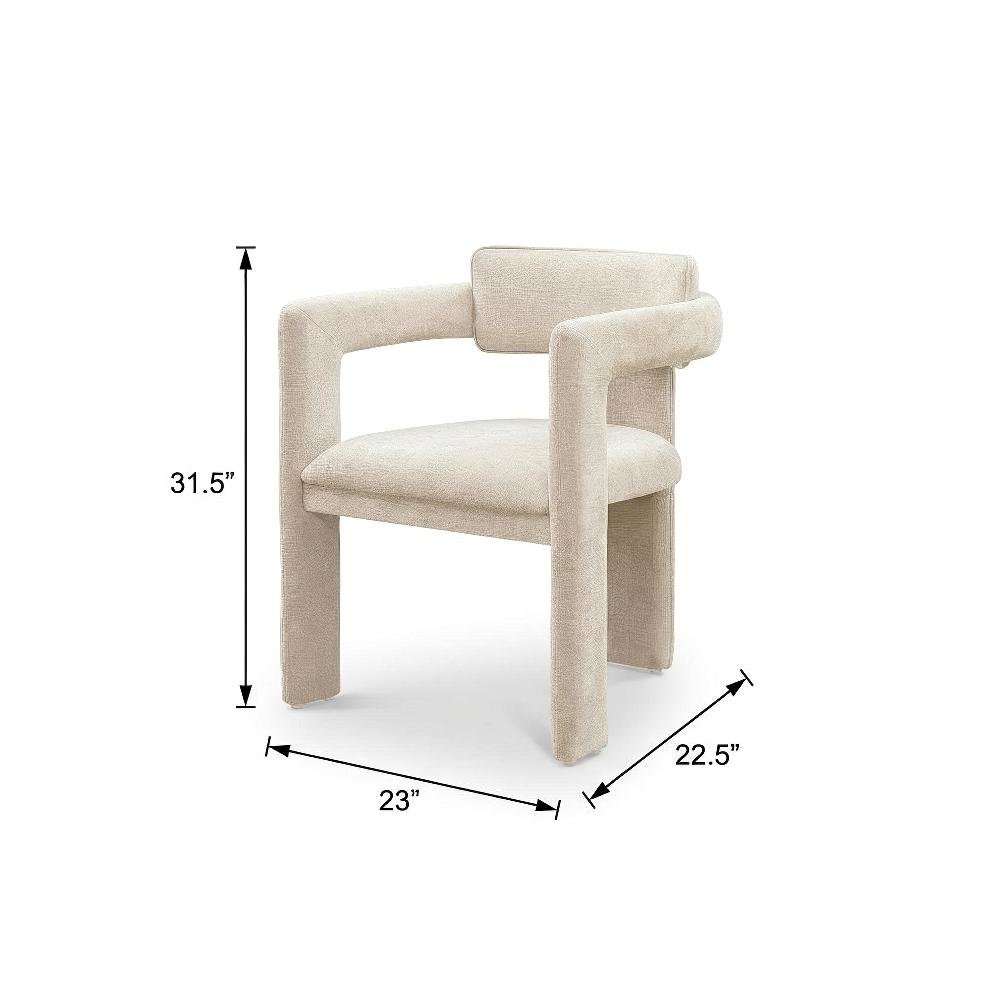 Beige Chenille Fabric Dining Chairs Set of 2 with Armrests and Cushioned Seats