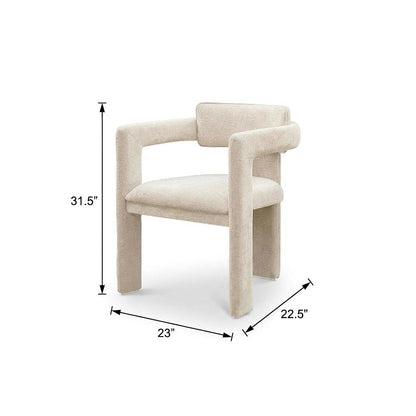 Beige Chenille Fabric Dining Chairs Set of 2 with Armrests and Cushioned Seats