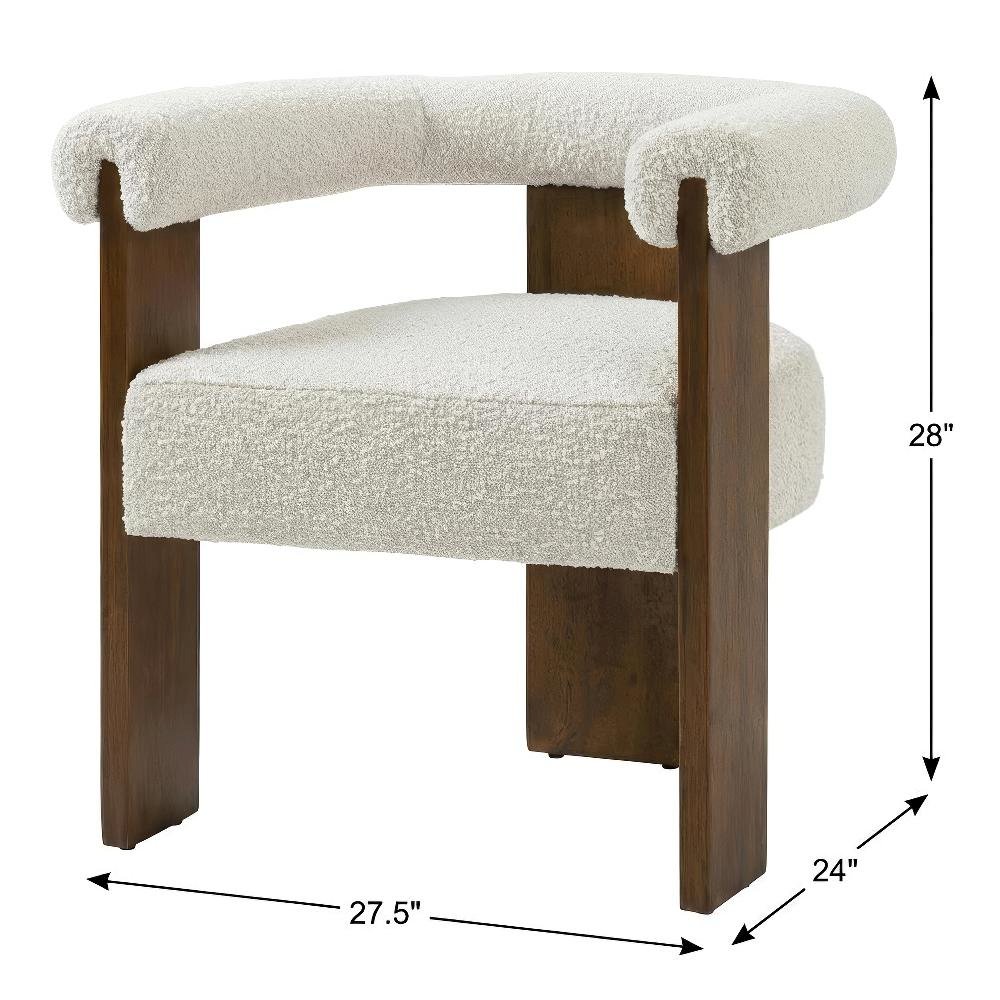 Walnut Boucle Fabric Dining Chair with Armrests and Mid-Century Style