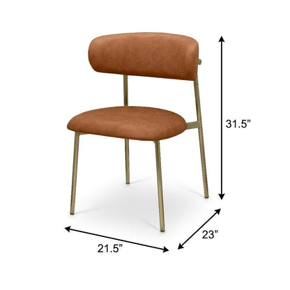 Brushed Gold Vegan Leather Dining Chair Set of 2 with Contemporary Design