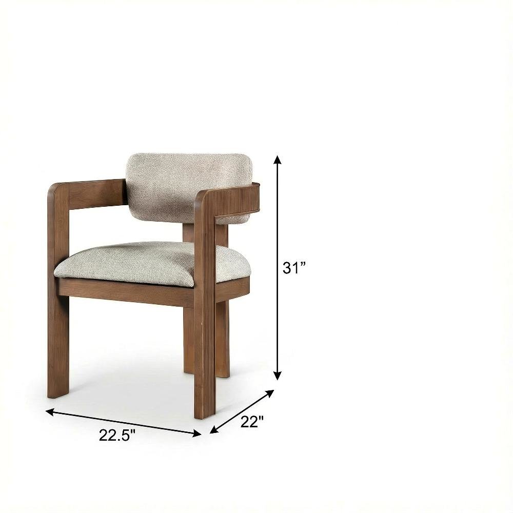 Brown Linen Textured Dining Chairs Set of 2 with Armrests and Art Deco Design