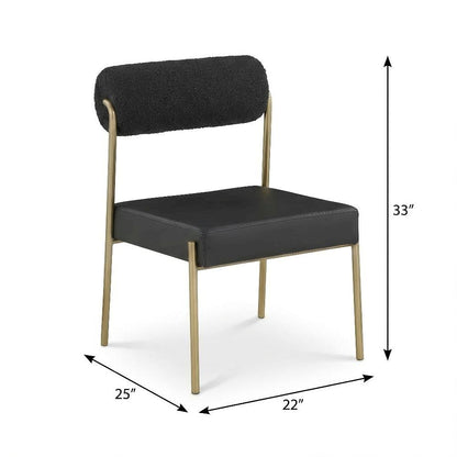 Brushed Brass Dining Chairs Set of 2 with Vegan Leather Seat and Boucle Back