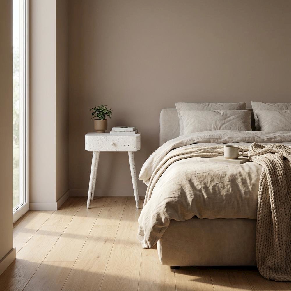 White Iron Nightstand with Terrazzo White Finish and Contemporary Style