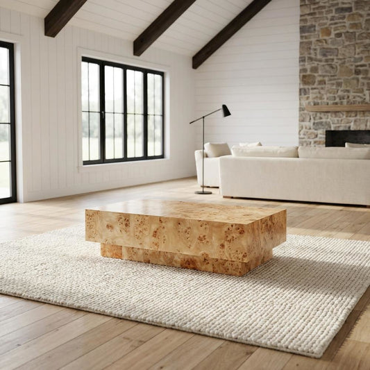 Rustic Natural Burl Coffee Table with Pedestal Base in Mid Century Style
