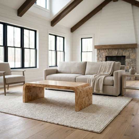 Natural Ash Coffee Table with Art Deco Style and Natural Finish