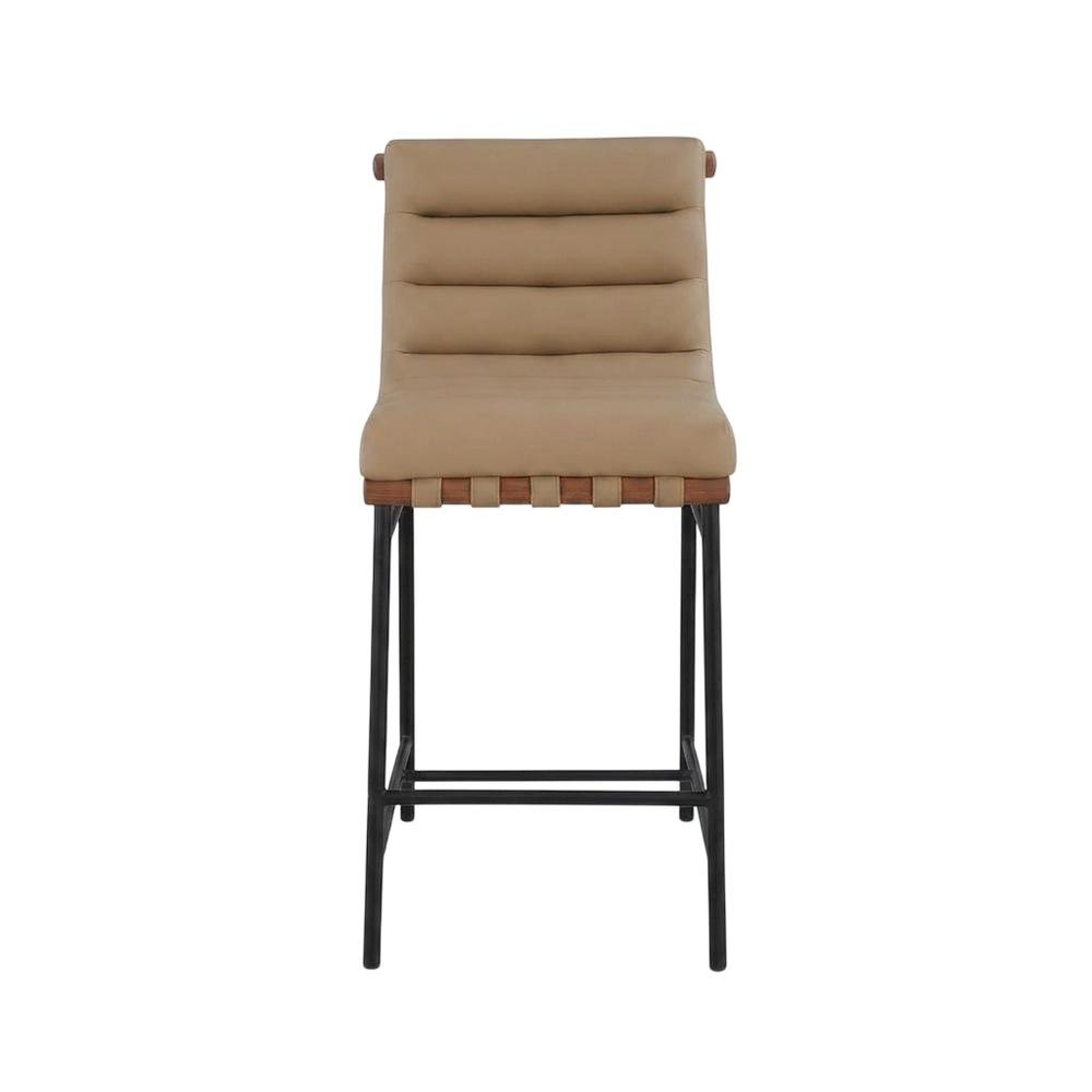 Vegan Leather & Boucle Counter Stool for Bar, Tan Vegan Leather